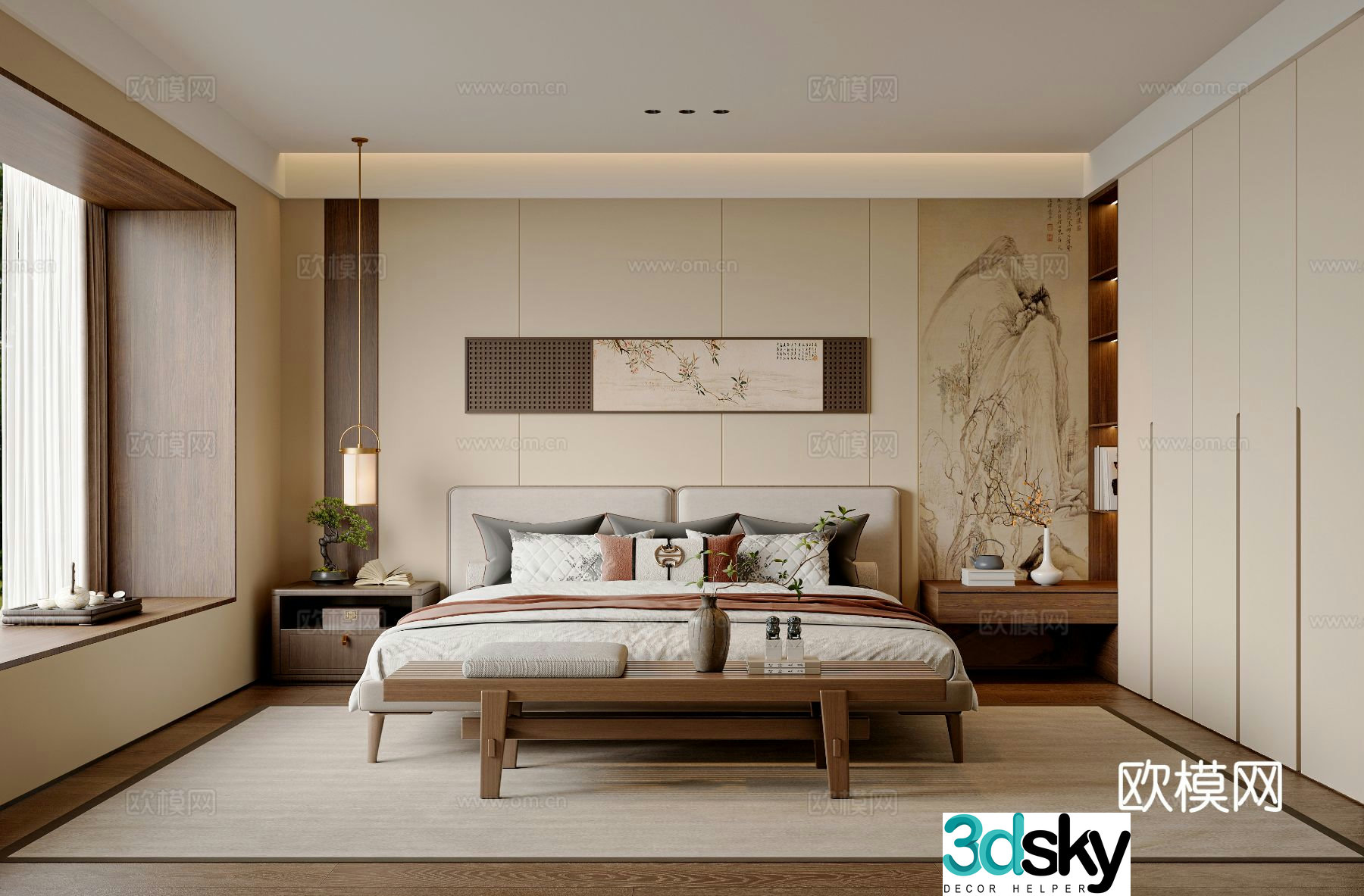 New Chinese style bedroom Master bedroom Song style bedroom 3D model
