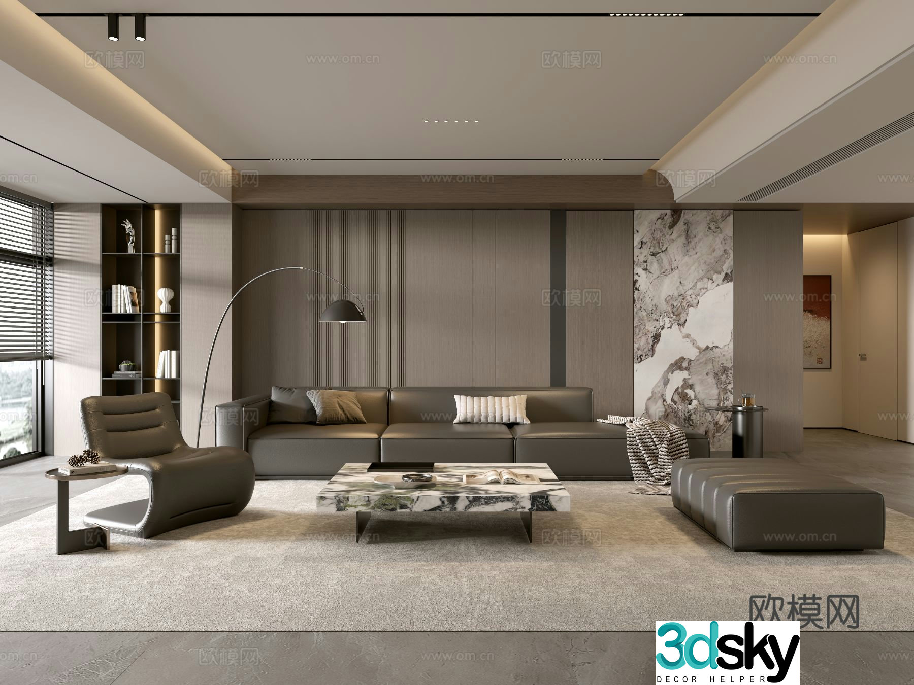 Italian living room sofa coffee table combination 3D model