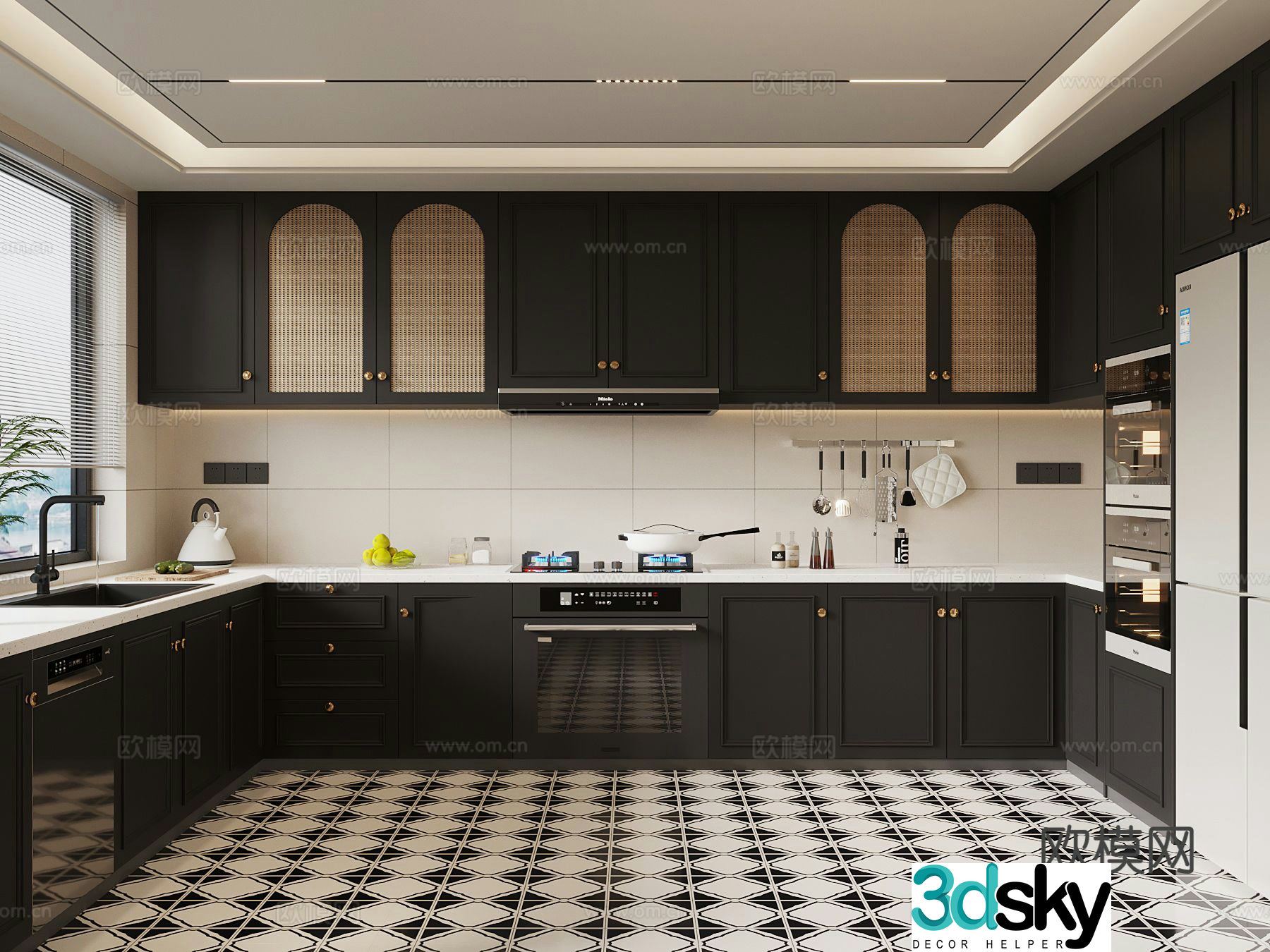 French kitchen refrigerator kitchen utensils stove 3d model