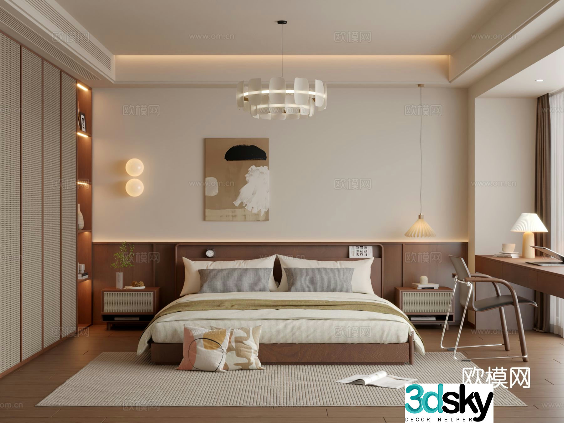 Middle style bedroom retro bedroom 3d model
