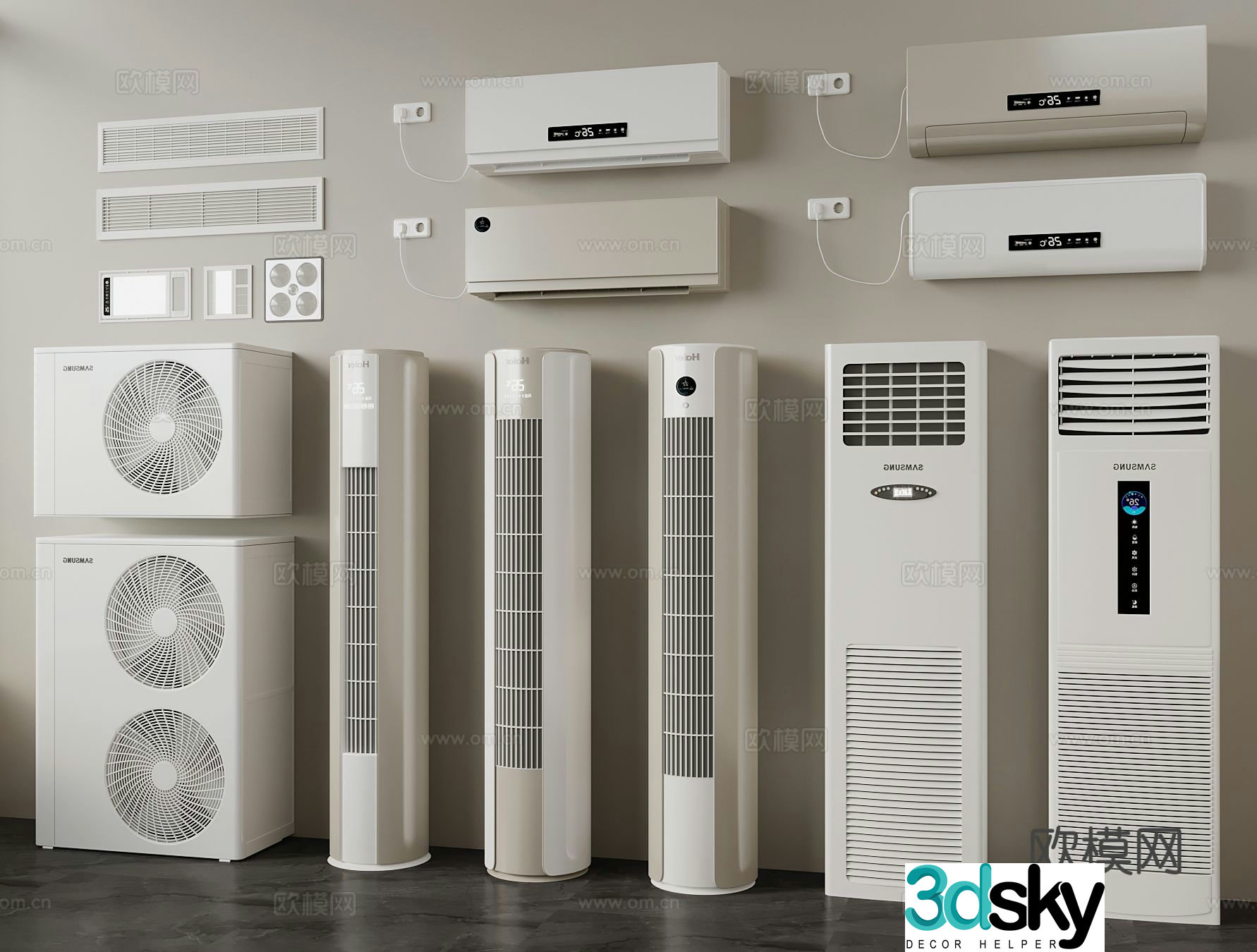 Modern wall-mounted air conditioner vertical air conditioner 3D model