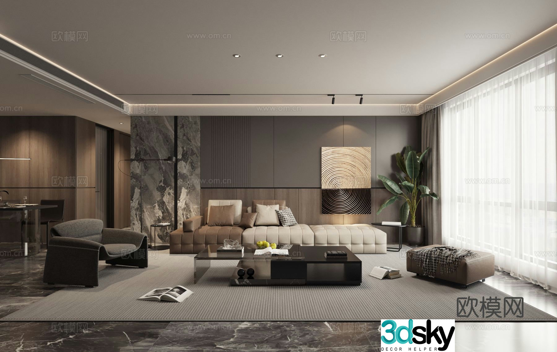 Italian simple living room combination sofa leisure chair lazy sofa 3d model