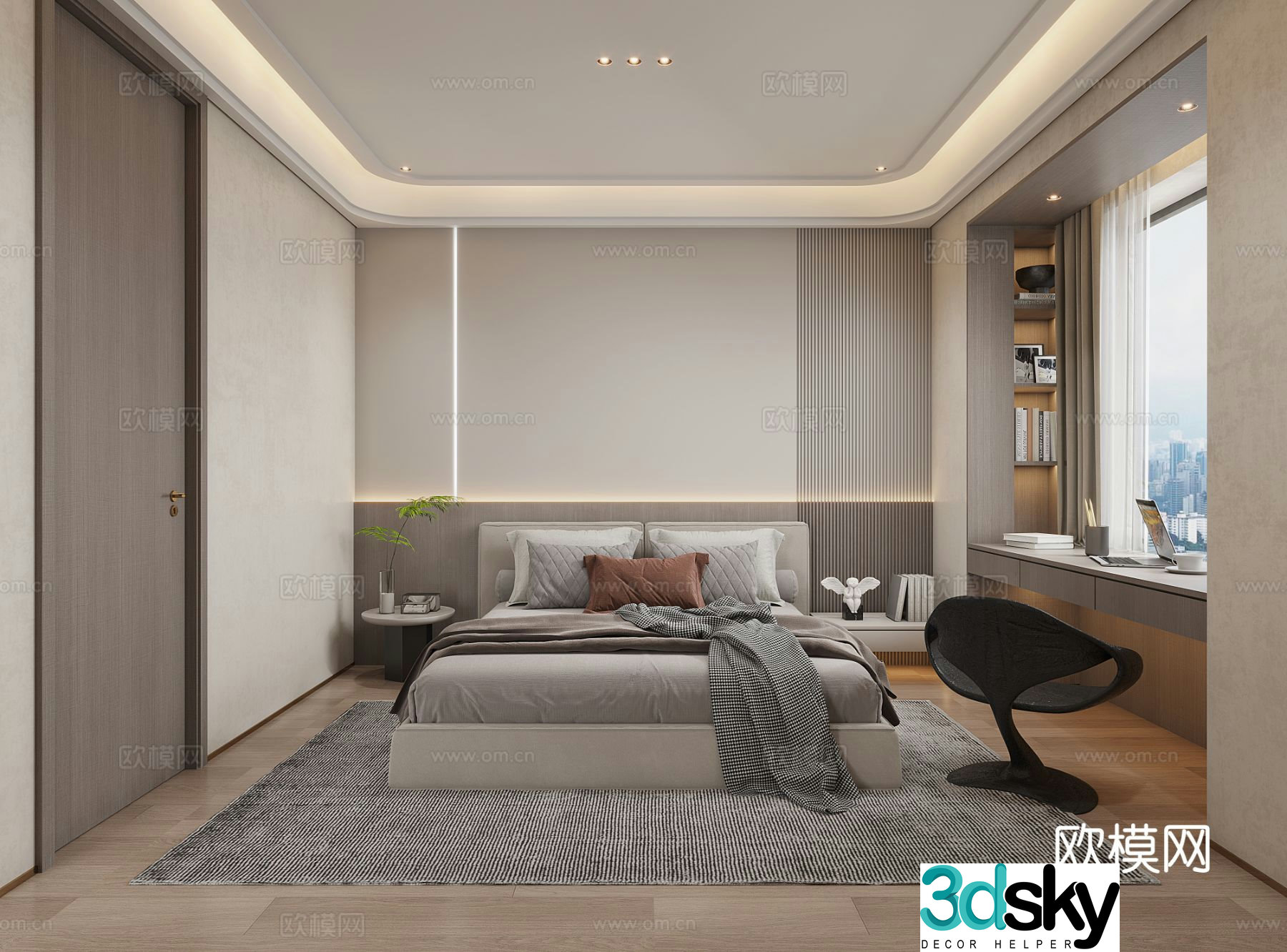 Modern minimalist bedroom second bedroom 3D model