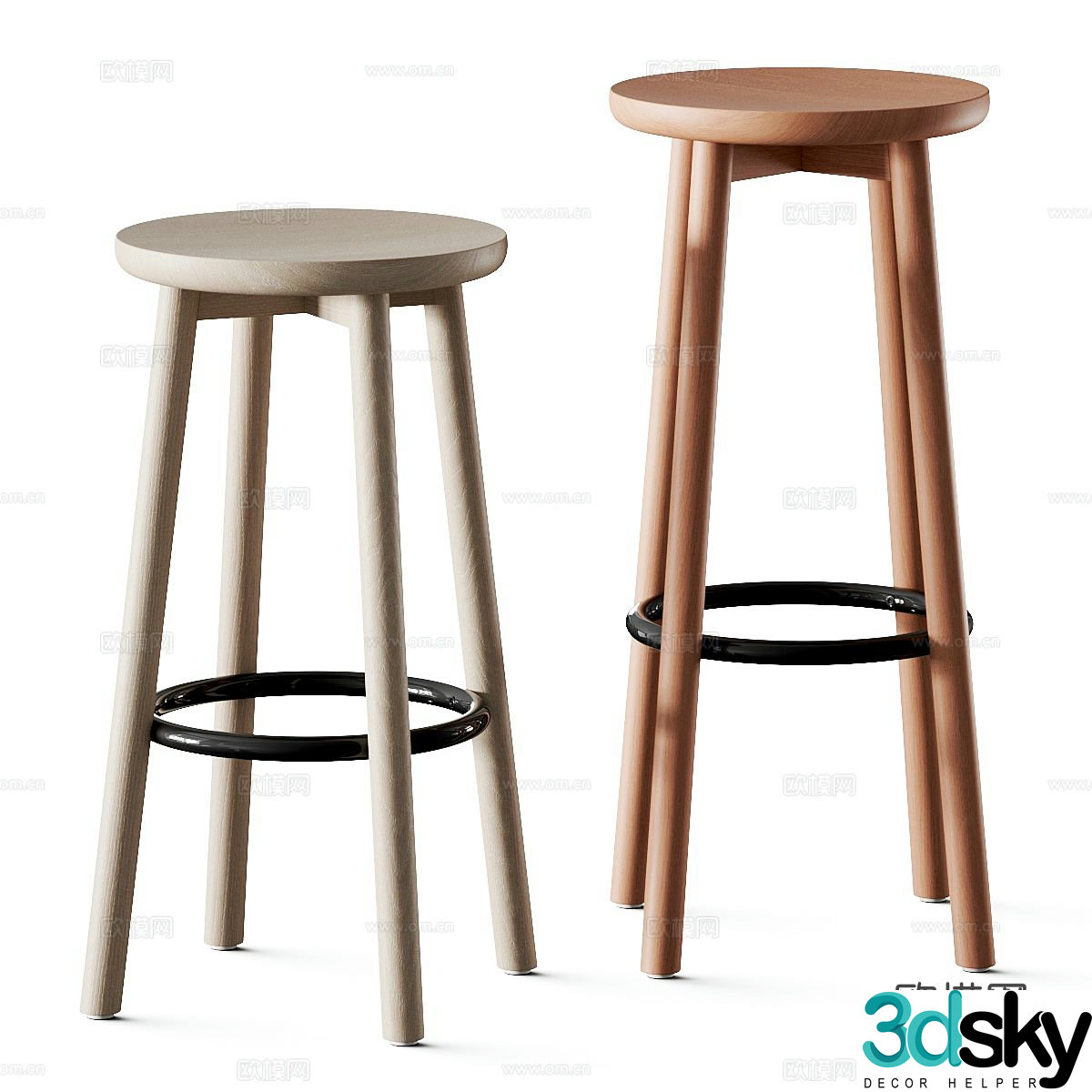 Modern wooden chair round bar stool bar chair 3d model