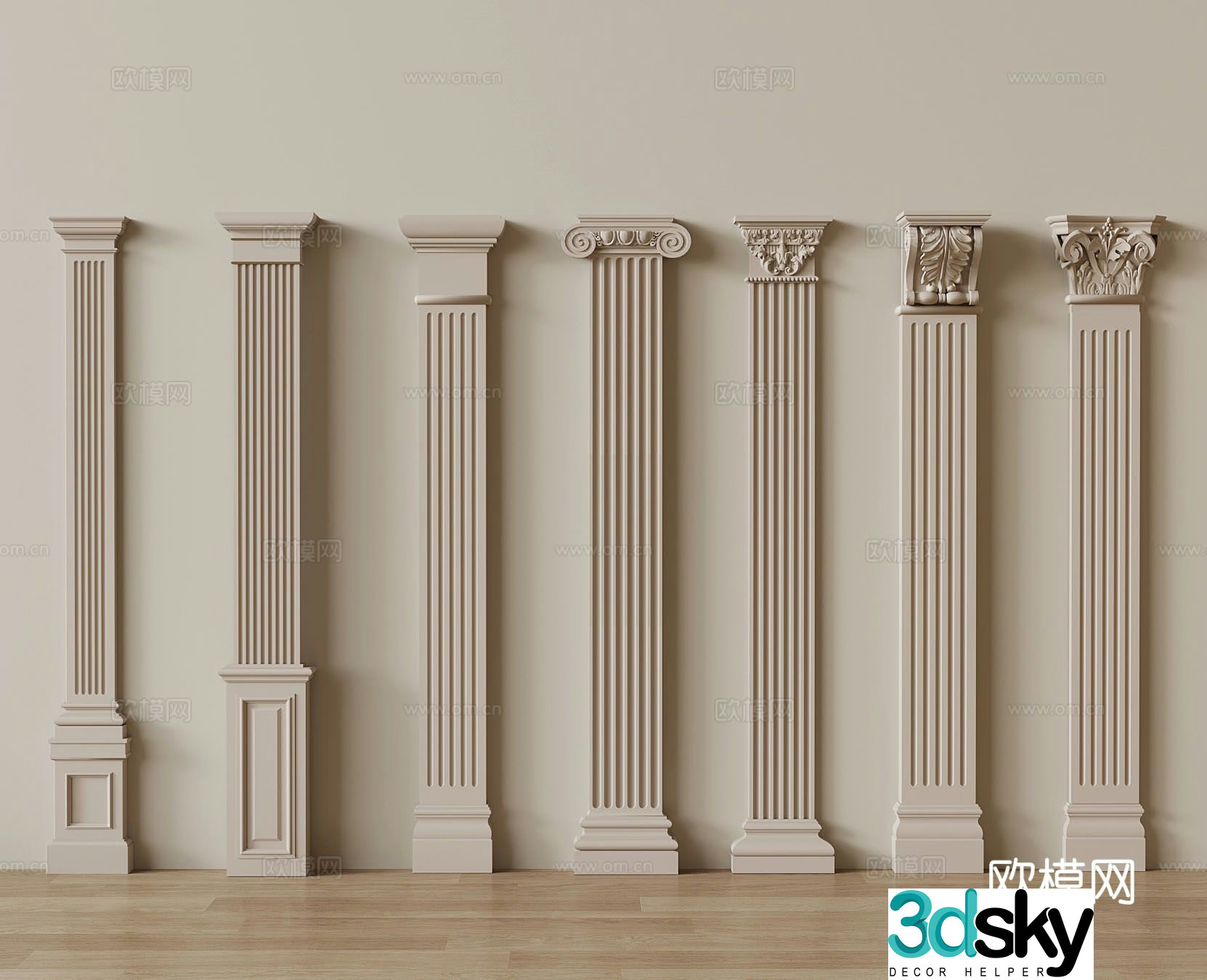 European style carving column 3d model
