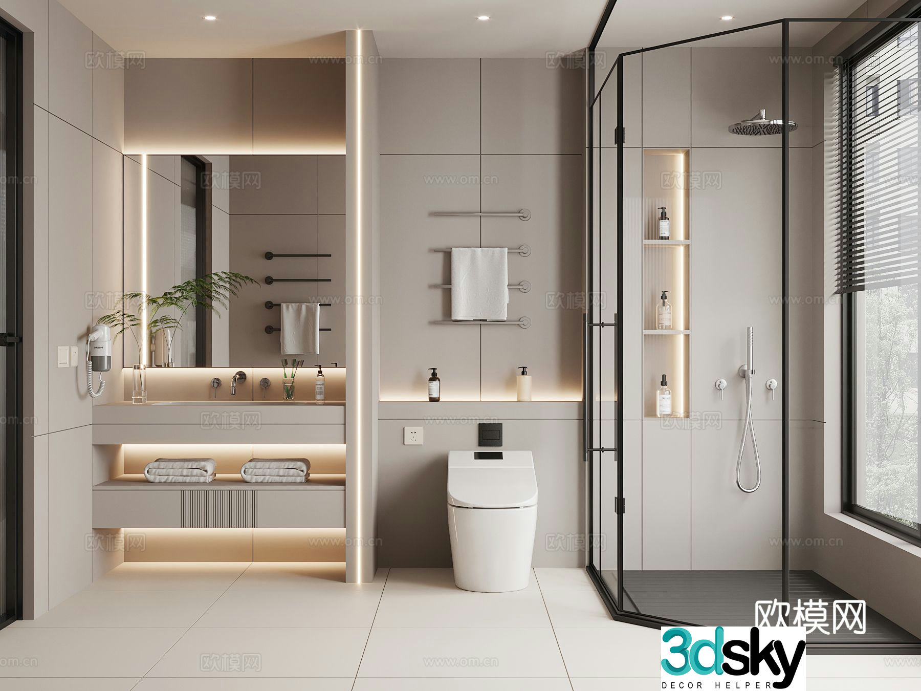 Middle-aged bathroom bathroom cabinet toilet shower 3D model