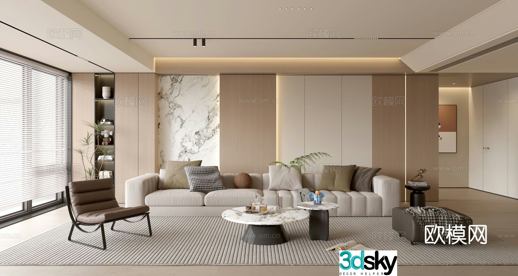 Creamy living room light luxury TV background wall combination coffee table sofa background wall 3d model