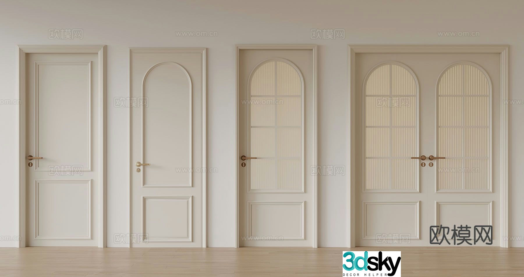 French cream single-open door double-open door 3D model