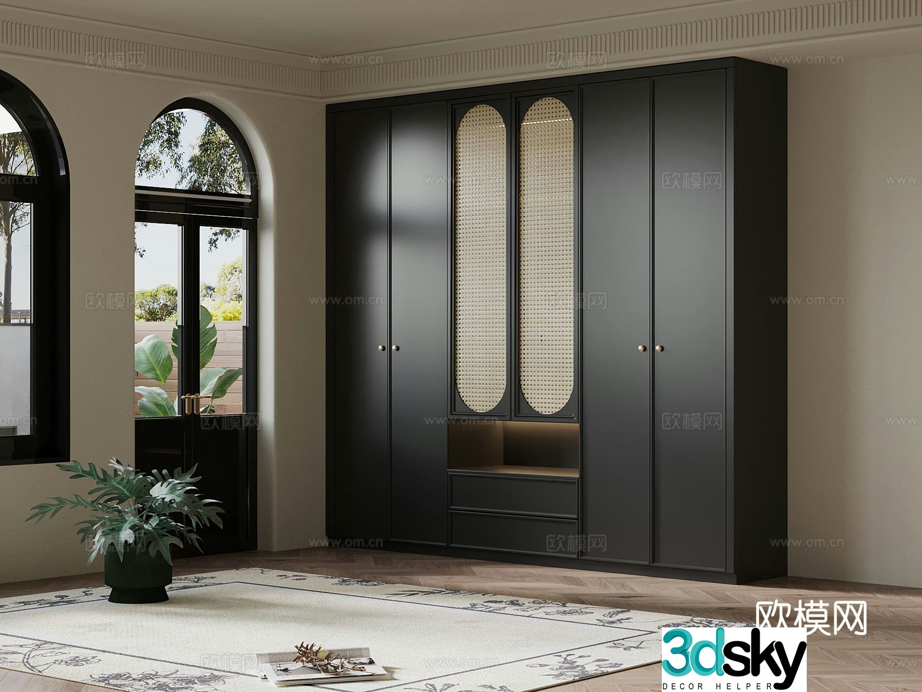French wardrobe rattan wardrobe 3d model
