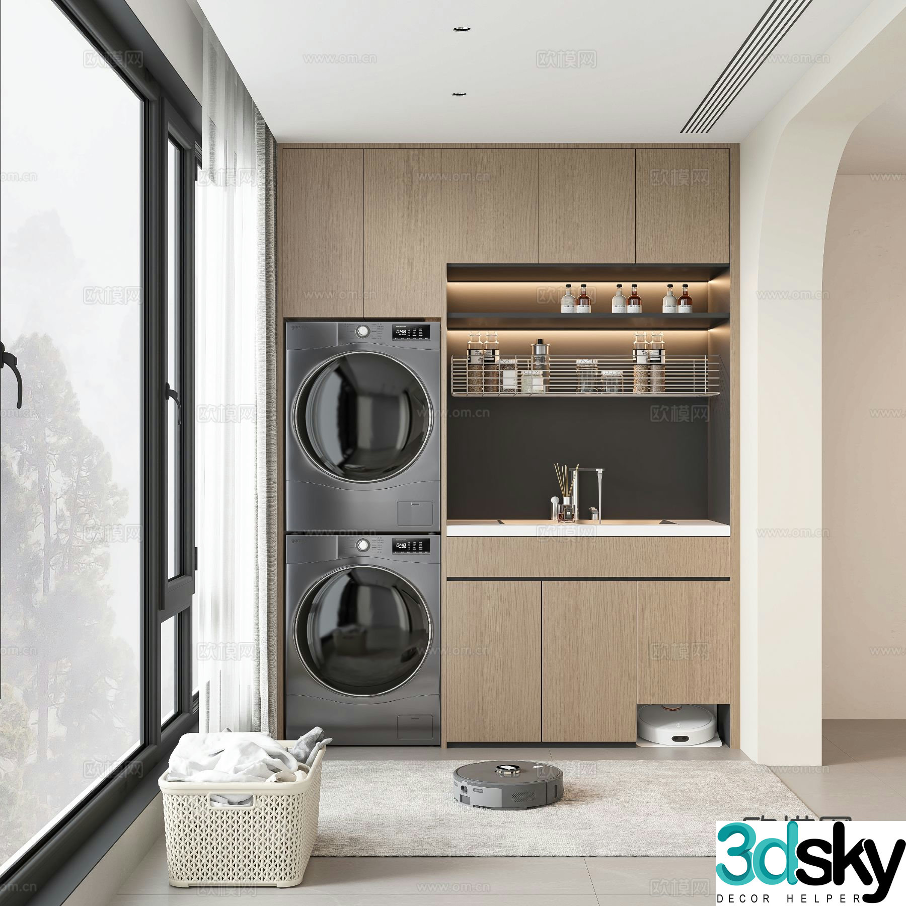 Modern balcony cabinet washing machine cabinet 3d model