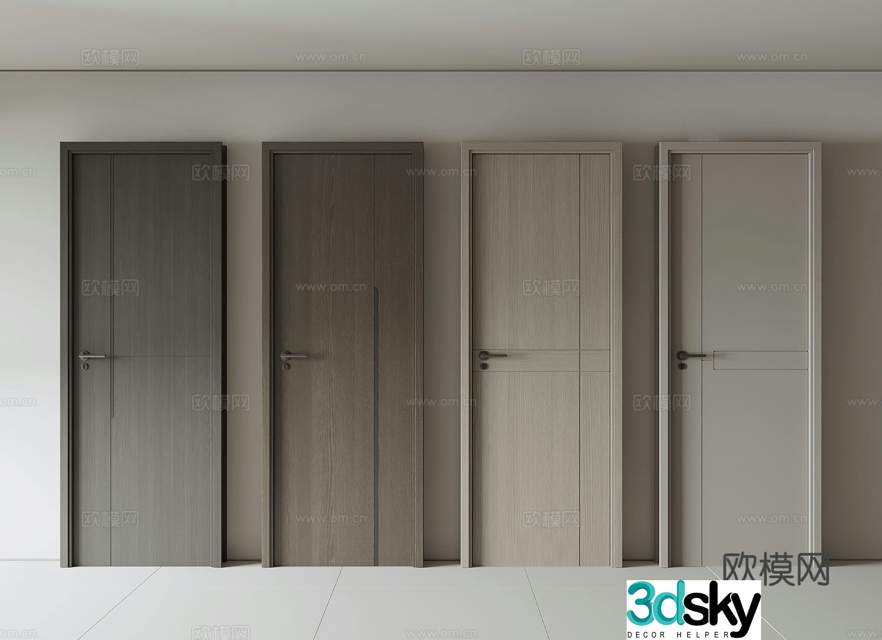 Modern room wooden door single-open door 3d model