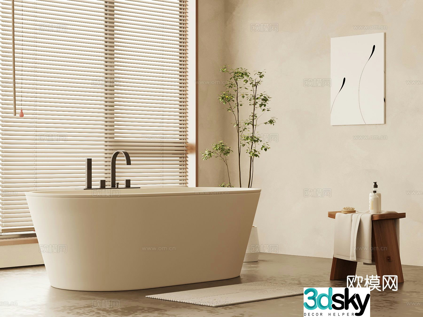 Middle-aged bathtub Bathroom small pieces 3D model