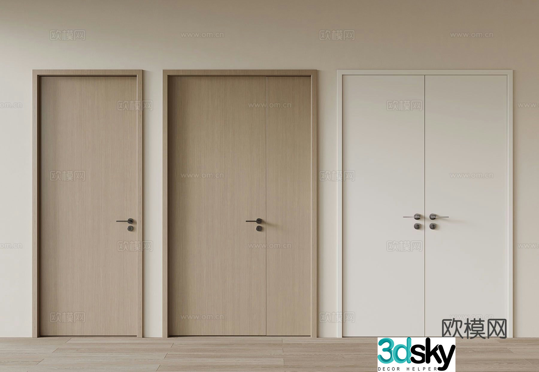Modern single-open door mother-child door double-open door bedroom door 3D model