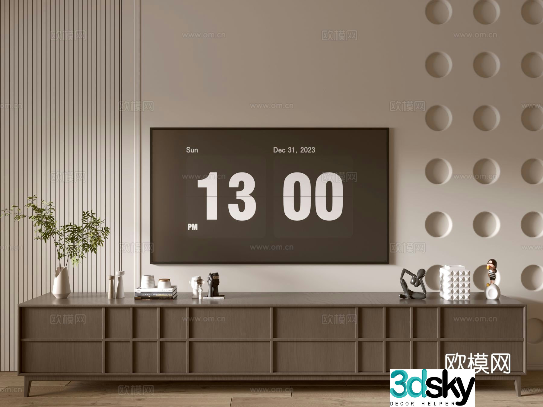 Modern wood grain TV cabinet floor cabinet 3d model