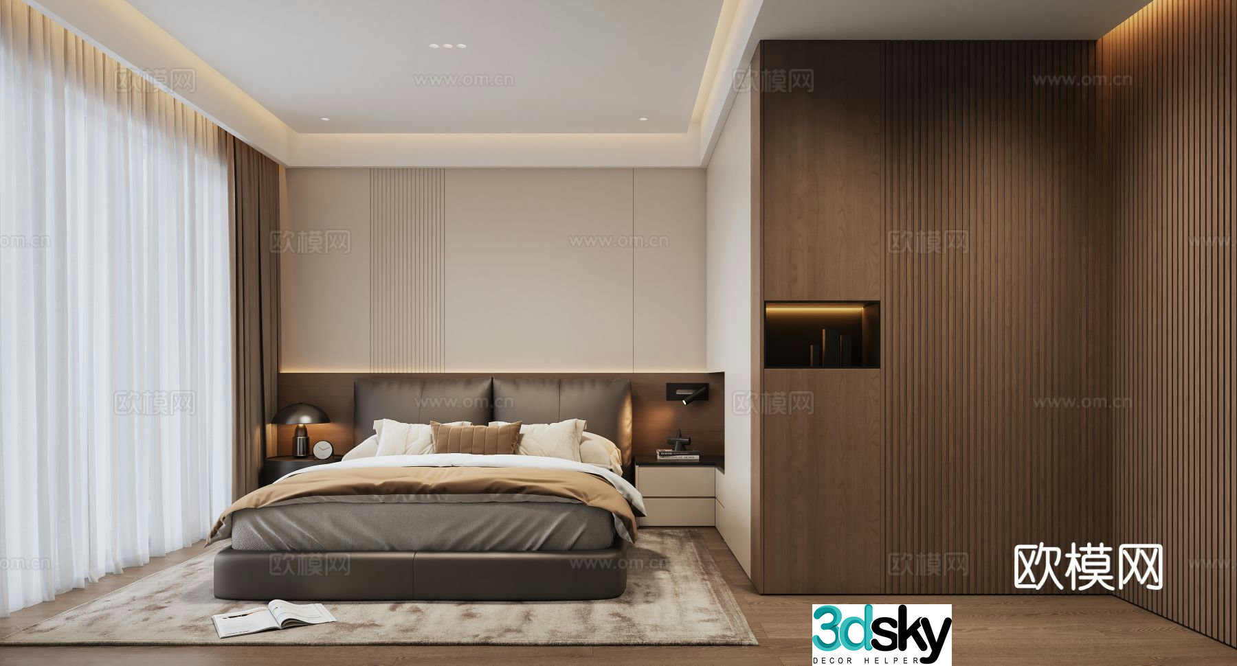 Italian minimalist master bedroom 3d model