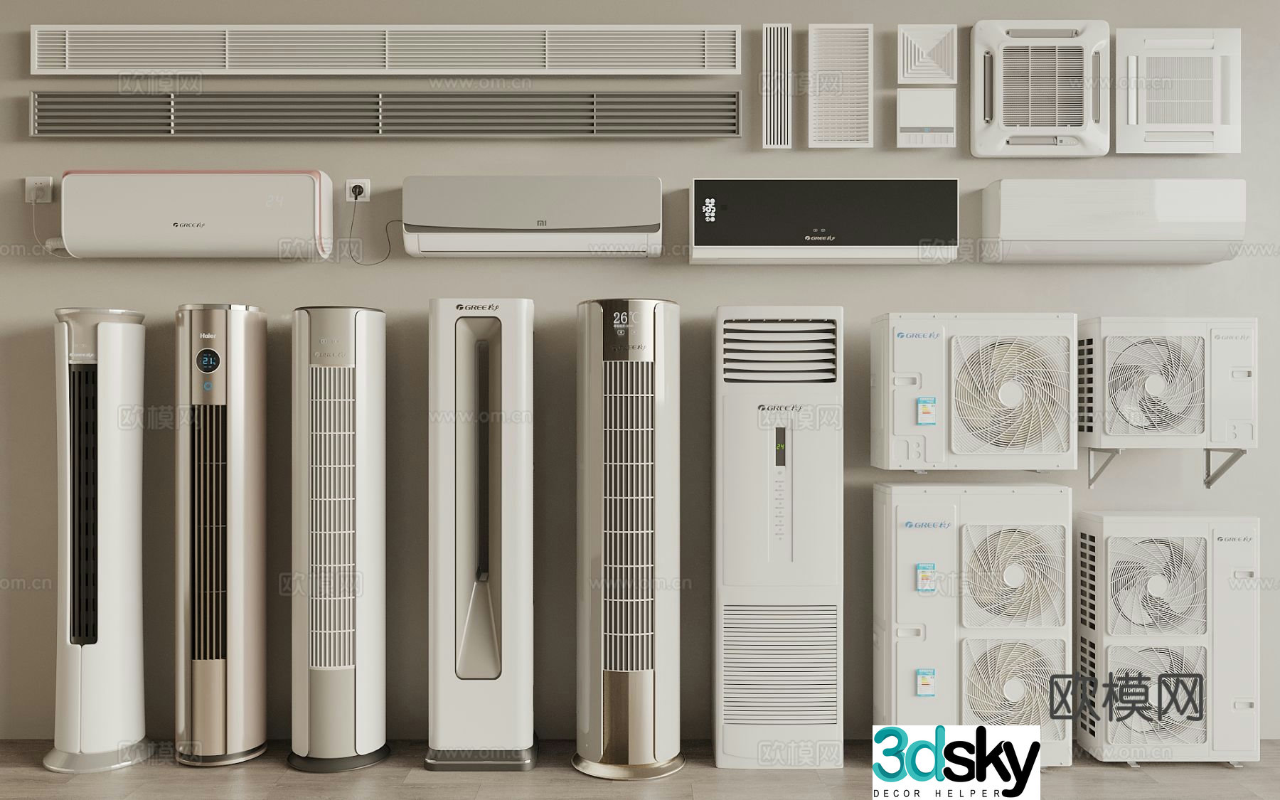 Air conditioner Vertical air conditioner Wall-mounted air conditioner Air conditioner Exterior unit Air conditioner air outlet 3D model