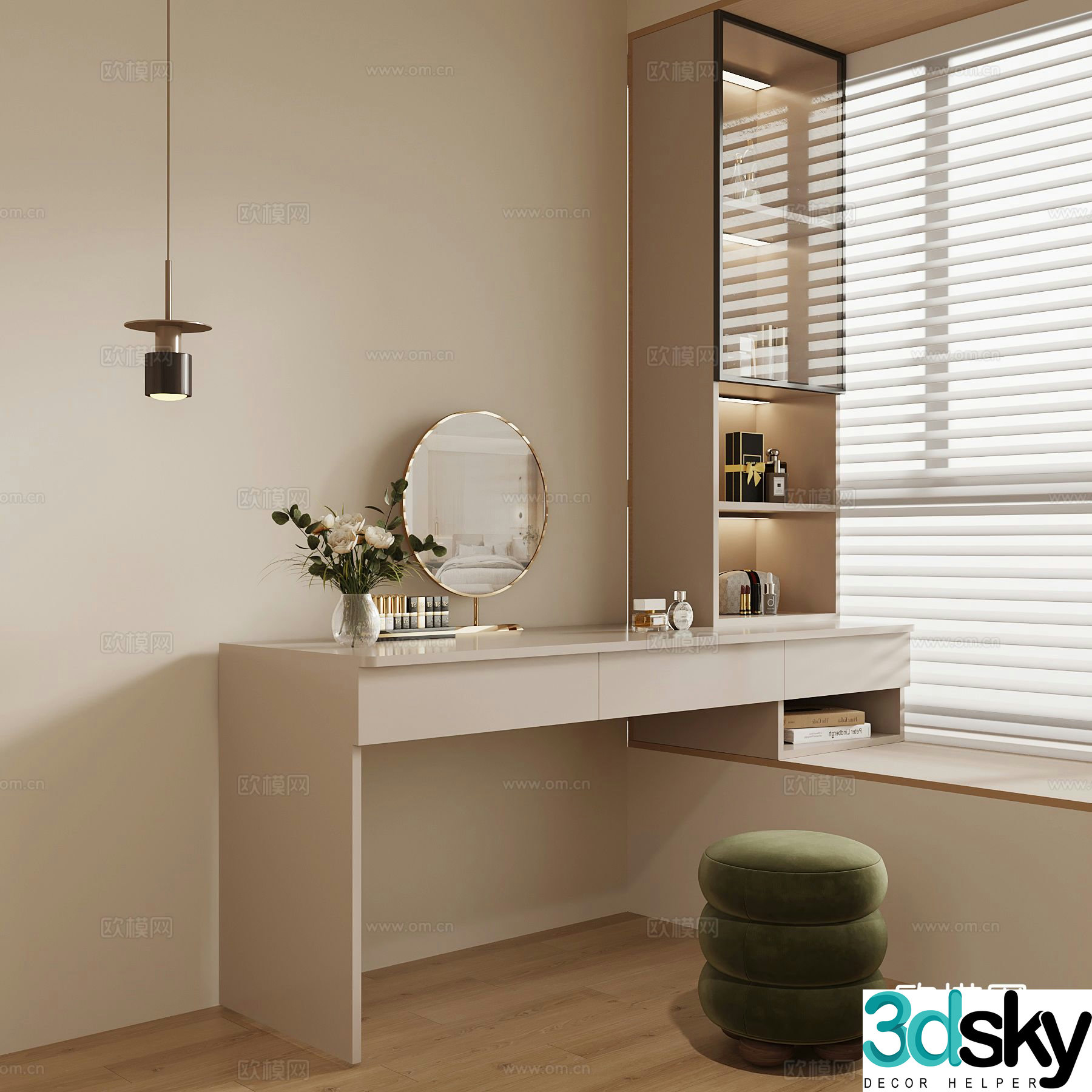 Modern bay window dressing table 3d model
