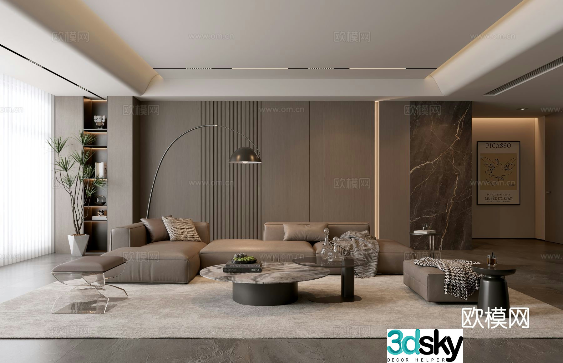 Italian living room sofa coffee table combination 3D model