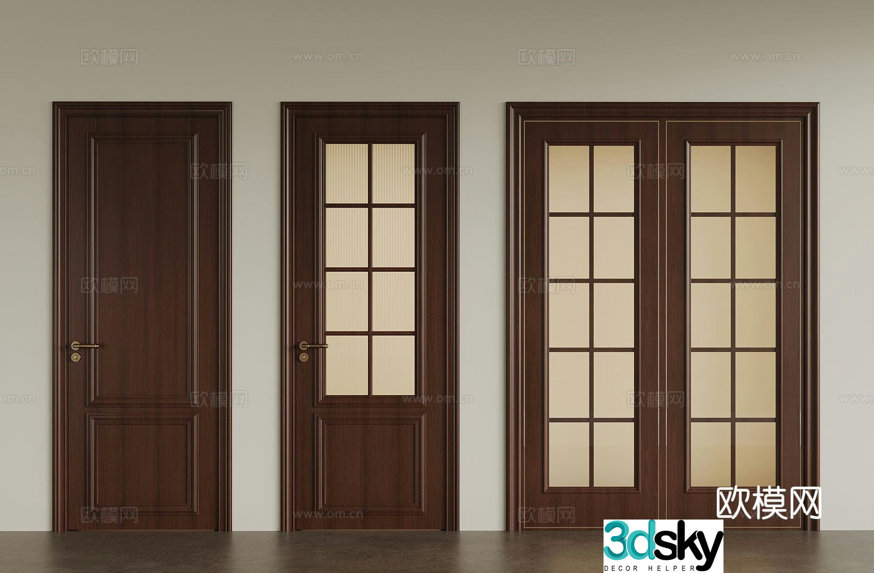 Medium style single door double door 3D model
