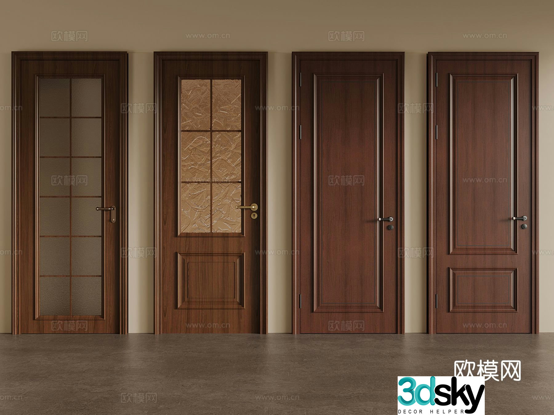 Medium style single-open door glass door combination door 3D model