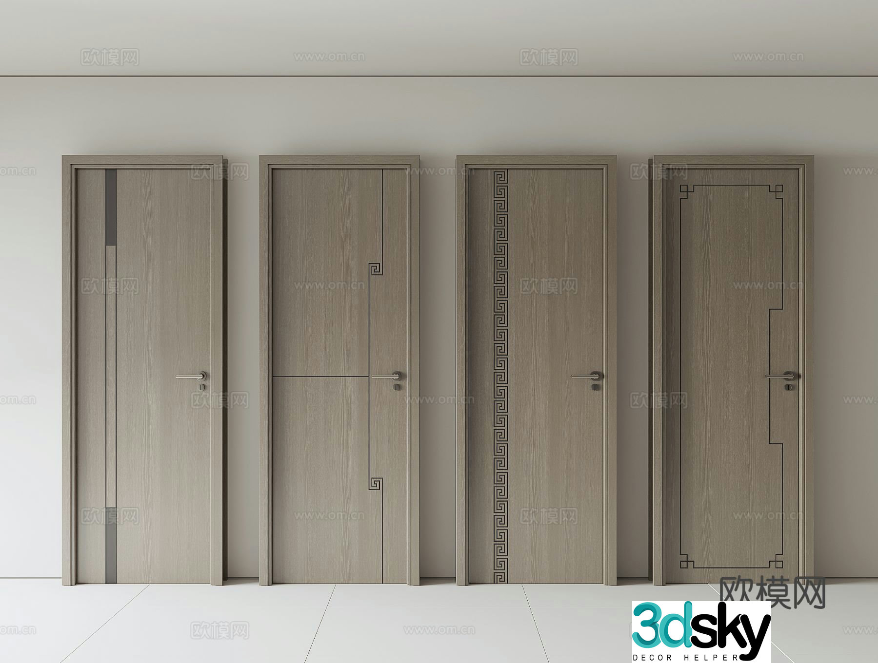 New Chinese style door wooden door single-open door 3D model