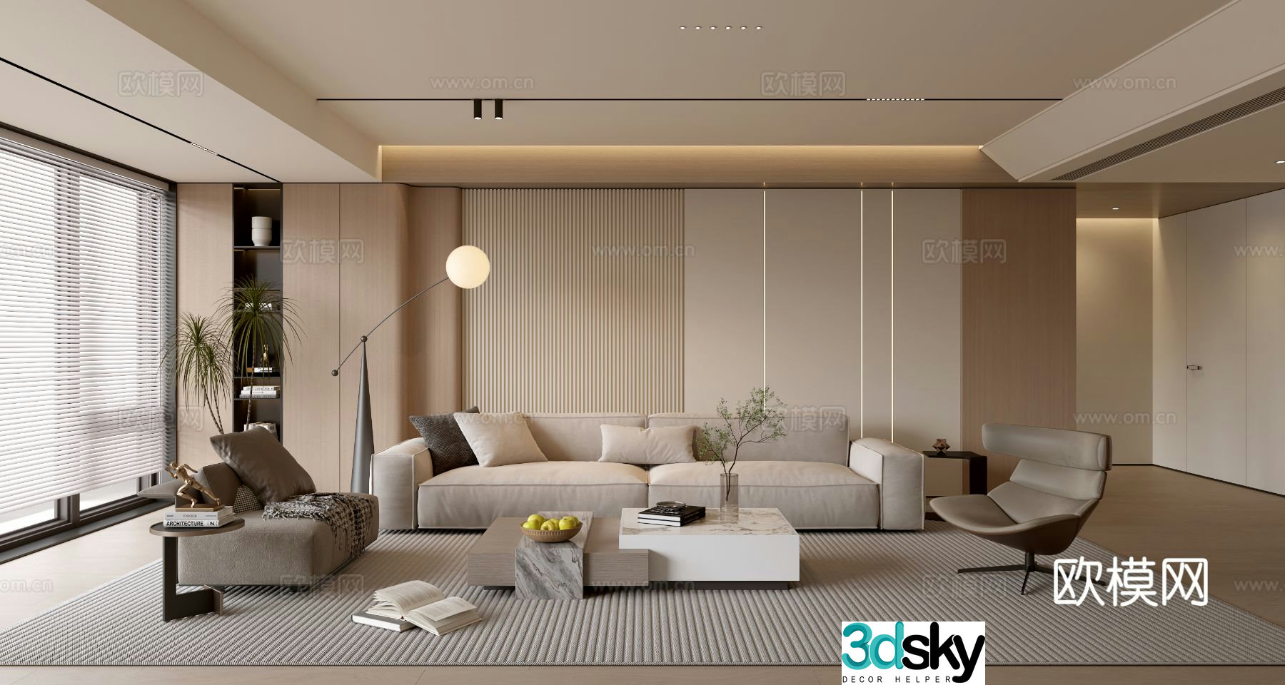 Creamy living room light luxury TV background wall combination coffee table sofa background wall 3d model