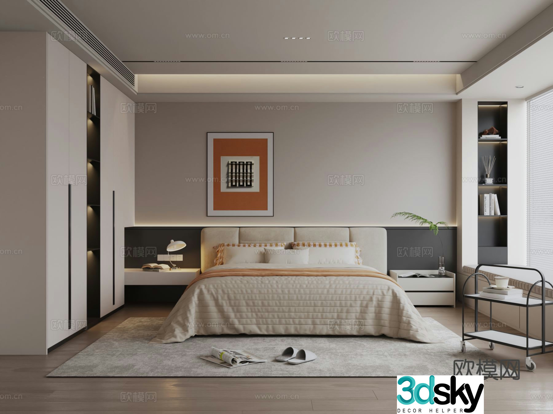 Creamy Bedroom Secondary Bedroom 3D Model