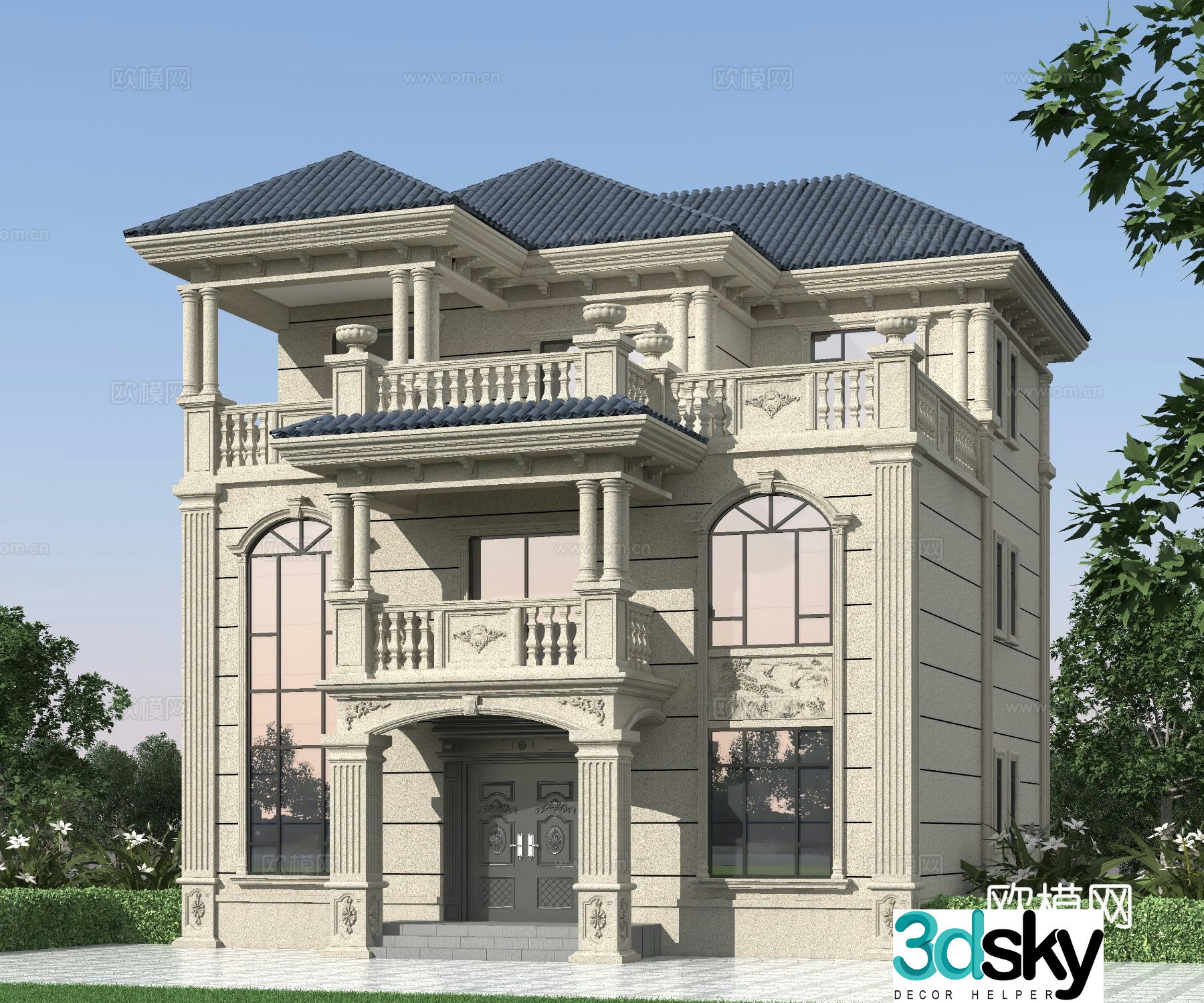 European style single-family villa appearance 3D model