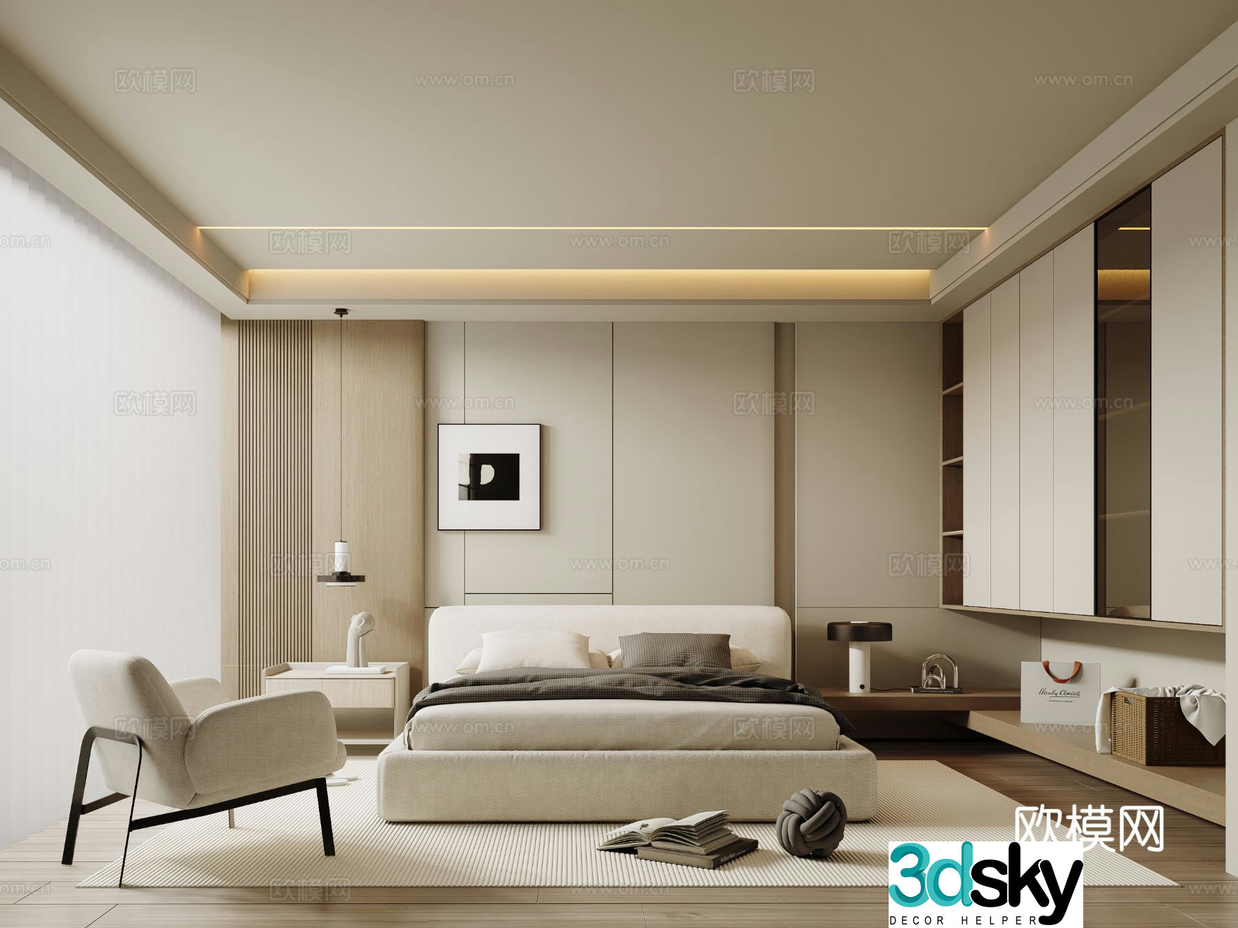 Modern minimalist bedroom master bedroom 3d model