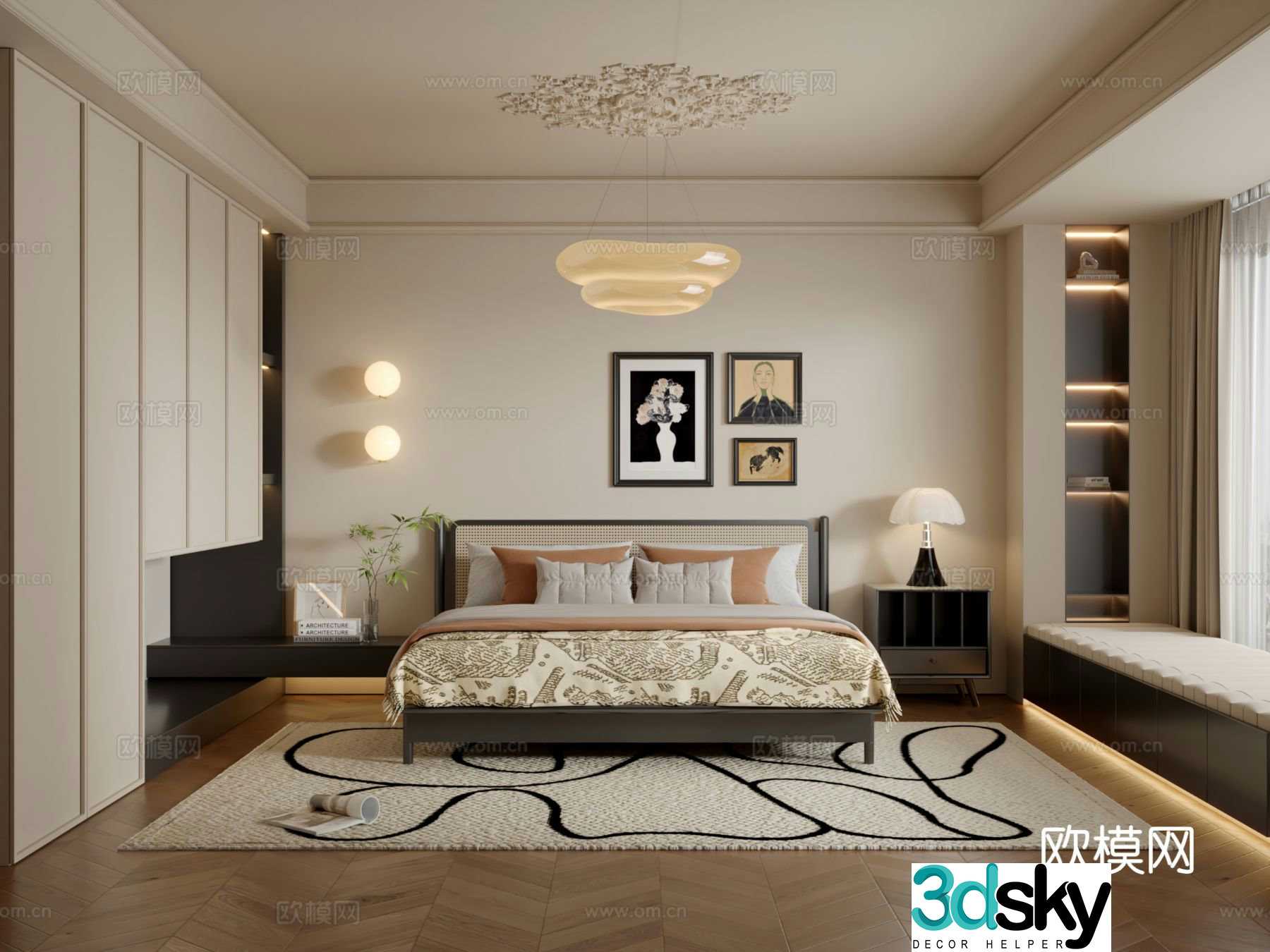 Middle style master bedroom 3D model