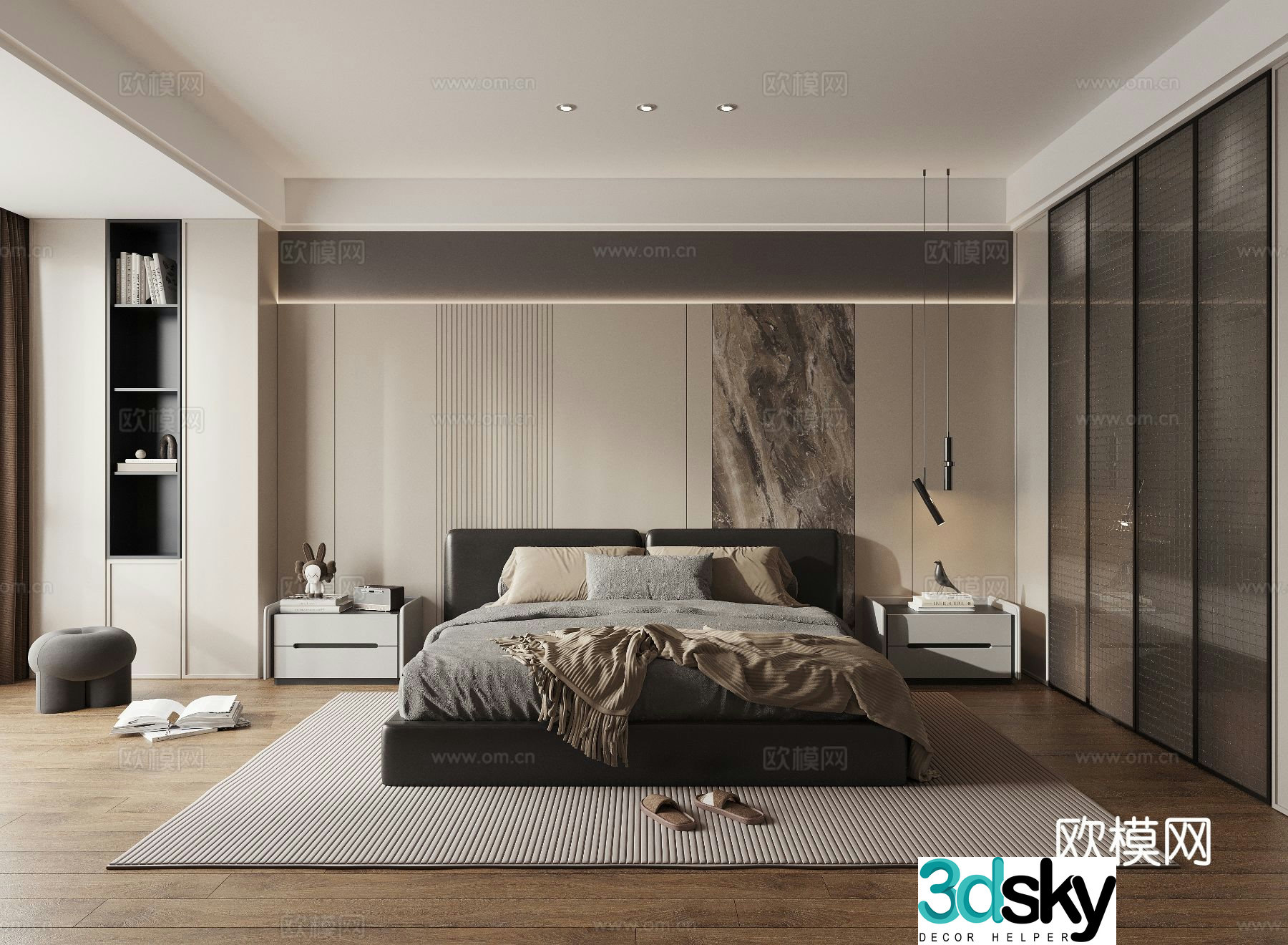 Advanced gray bedroom master bedroom 3d model