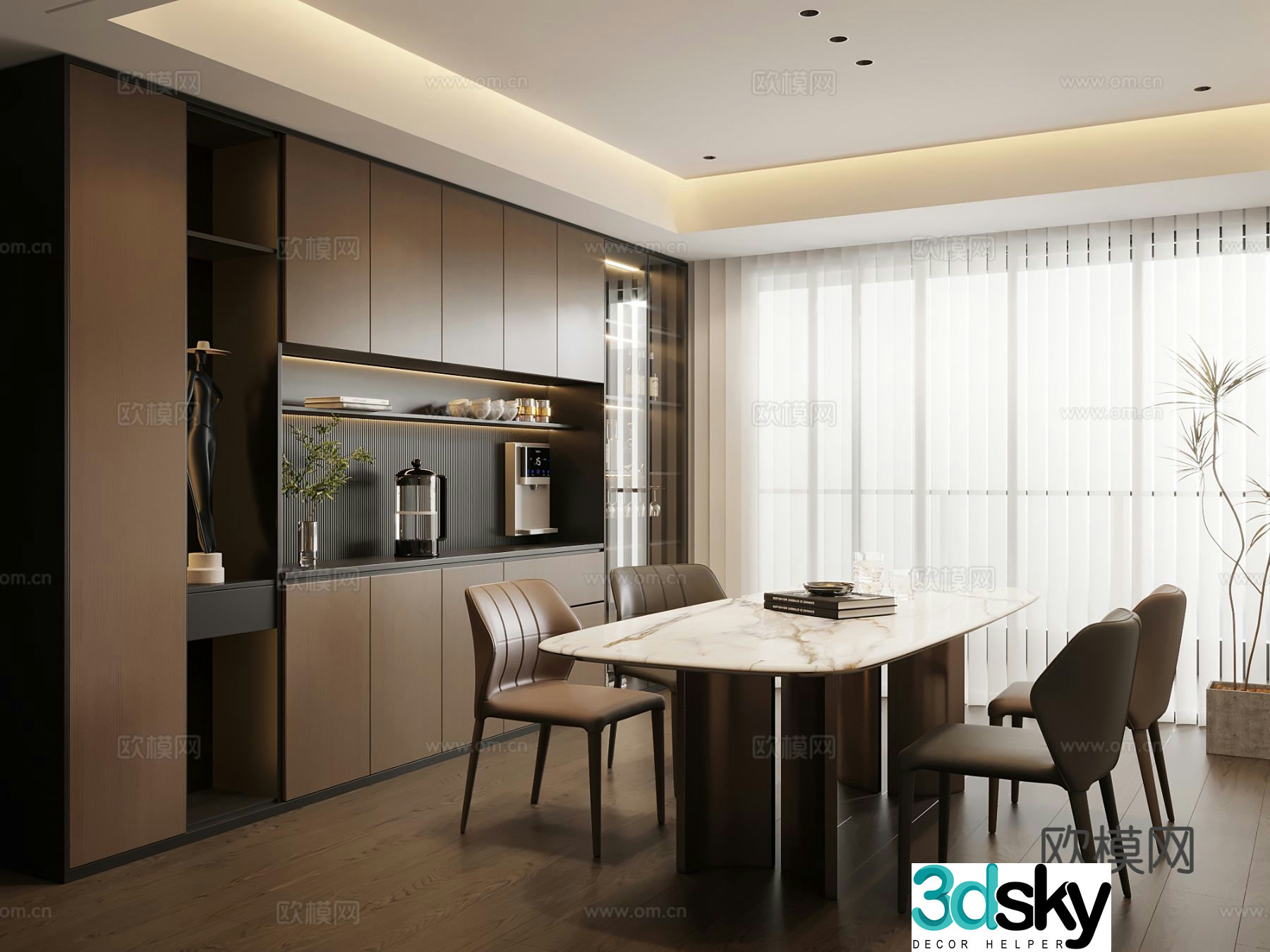 Italian restaurant wine cabinet sideboard dining table and chair 3D model