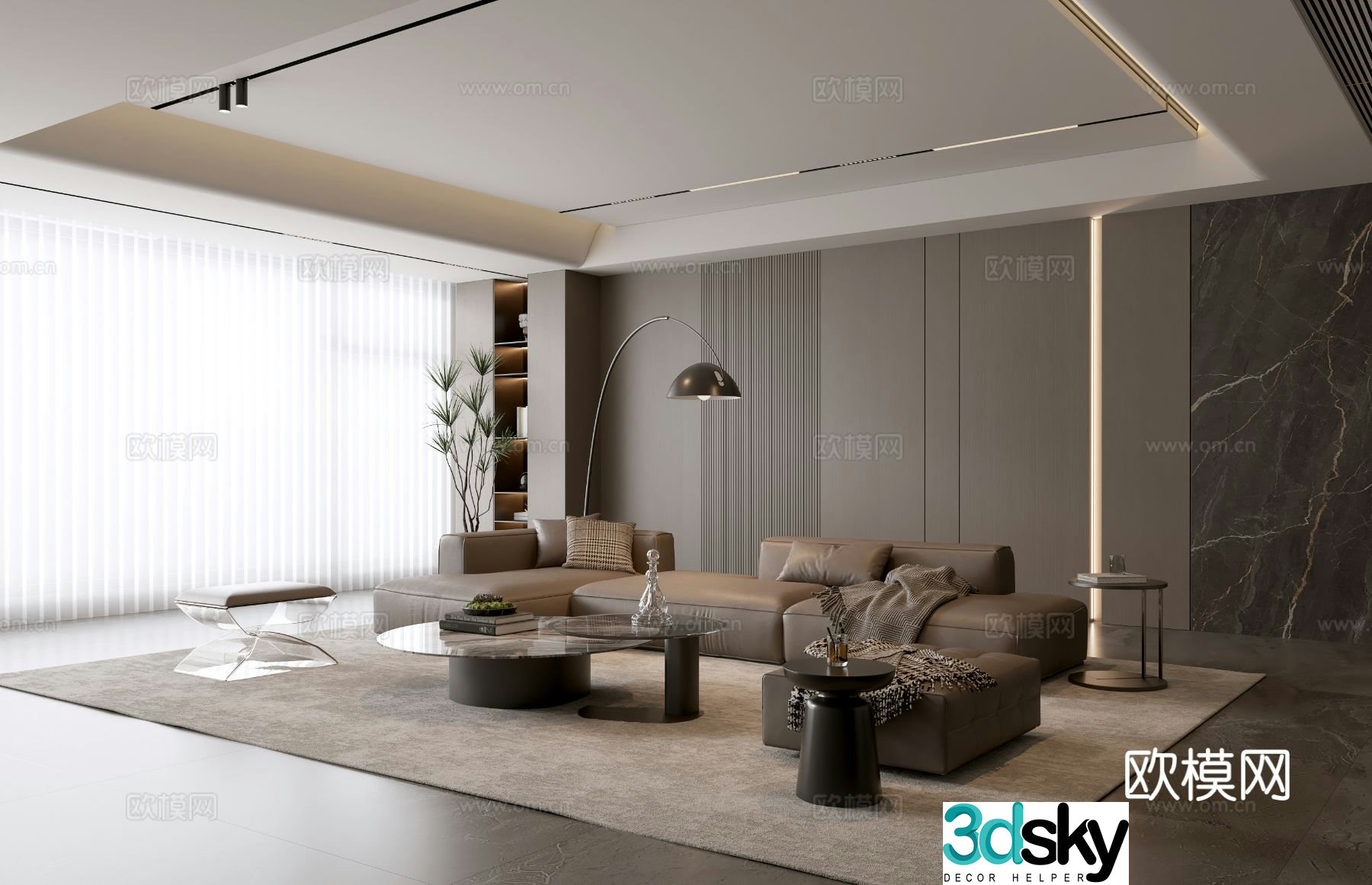 Italian living room sofa coffee table combination 3D model