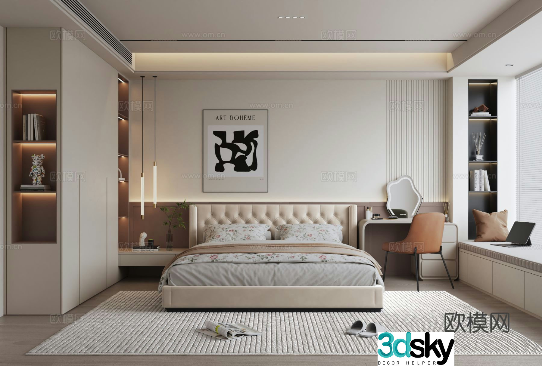 Modern simple bedroom bay window master bedroom 3D model