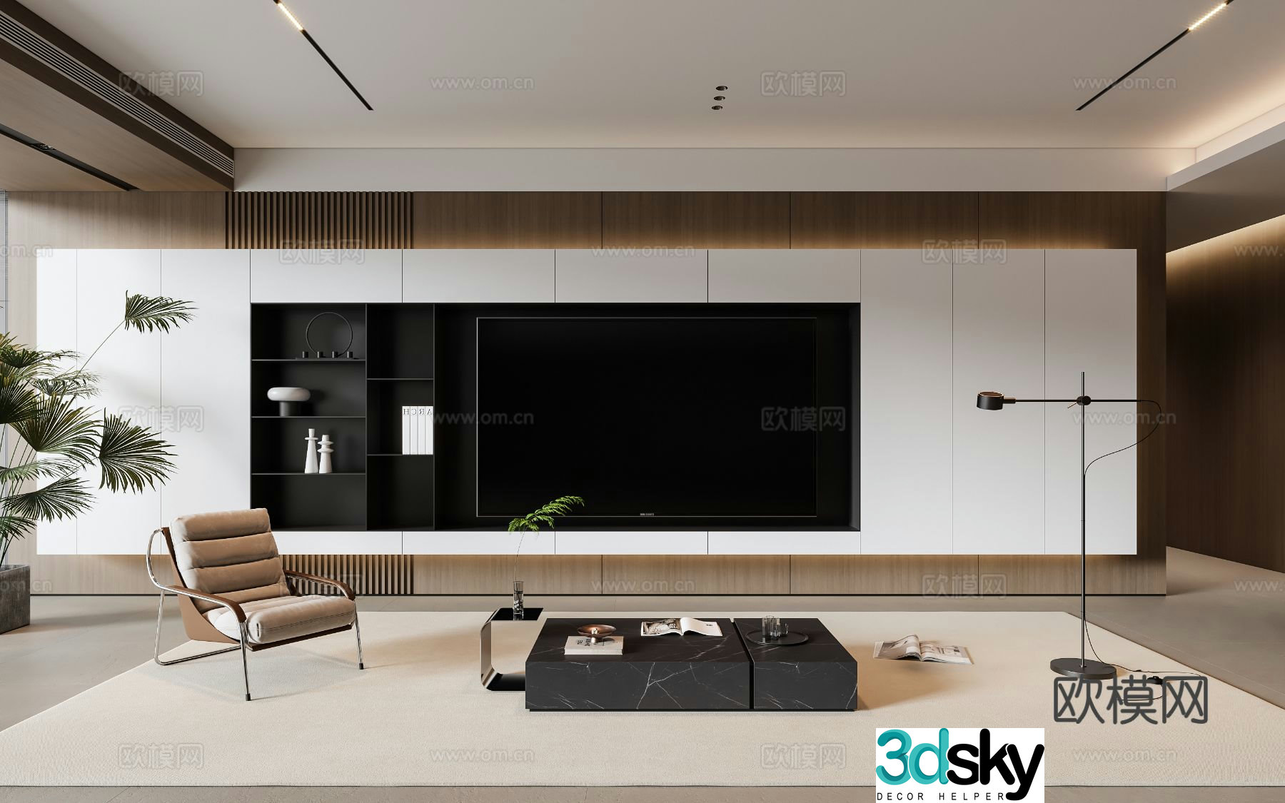 Modern TV background wall 3d model