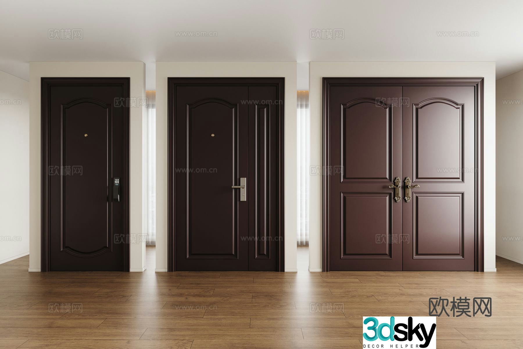 Modern security door entrance door double-open door mother and child door door lock 3D model