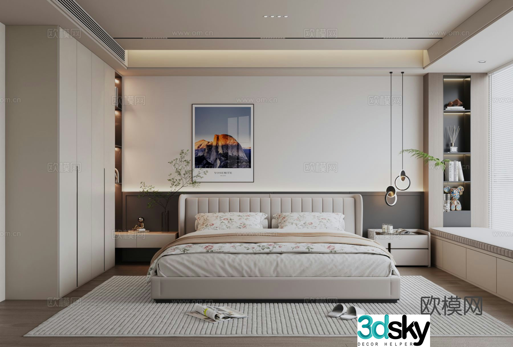Modern minimalist bedroom master bedroom 3d model
