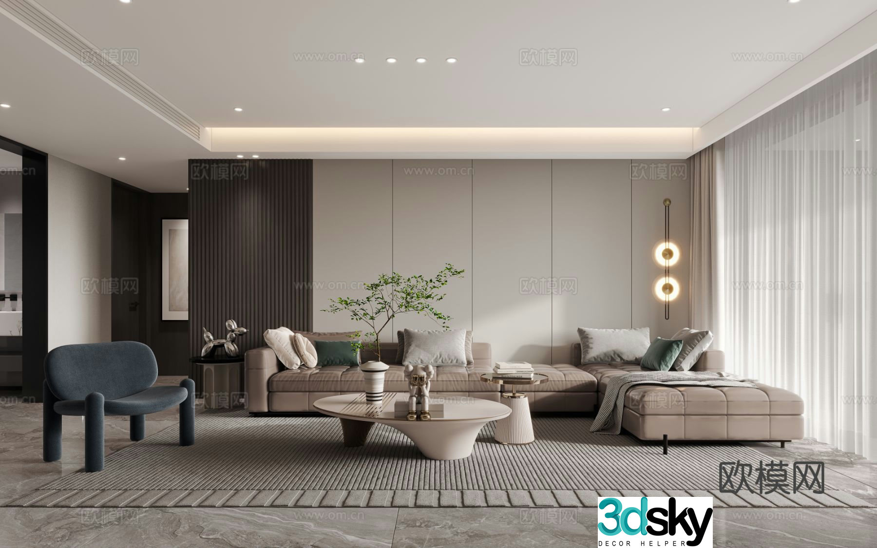 Modern living and dining room 3d model