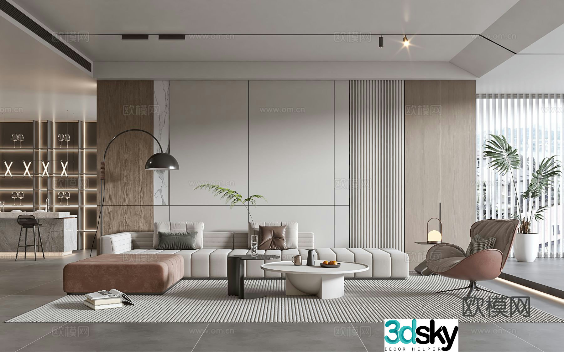 Modern living room sofa coffee table combination sofa background wall 3d model