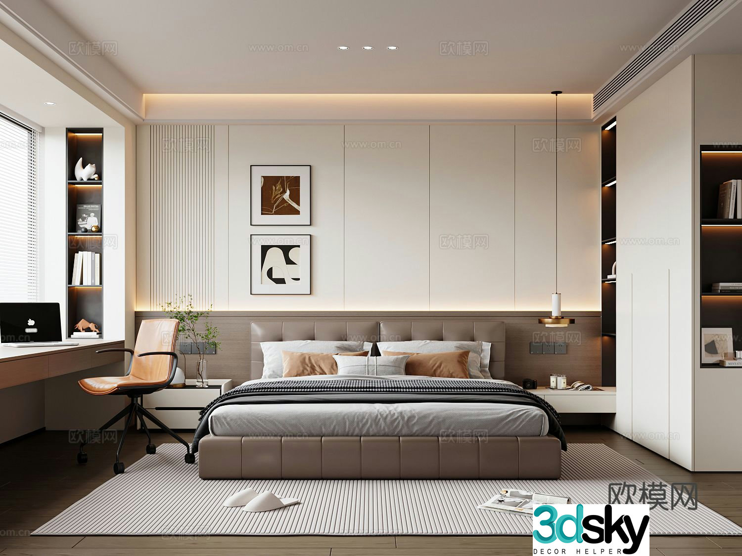Italian bedroom double bed nightstand 3d model