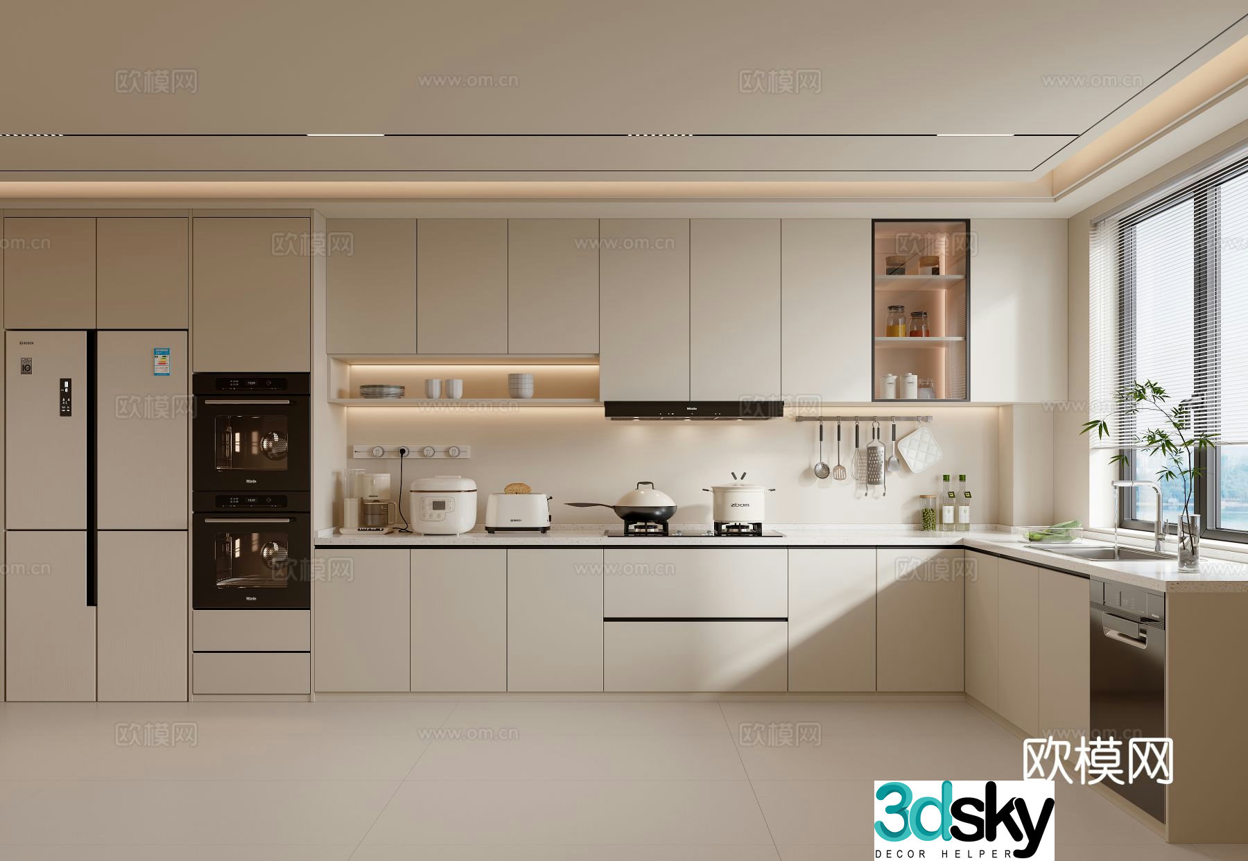 Creamy Kitchen Open Kitchen 3D Model