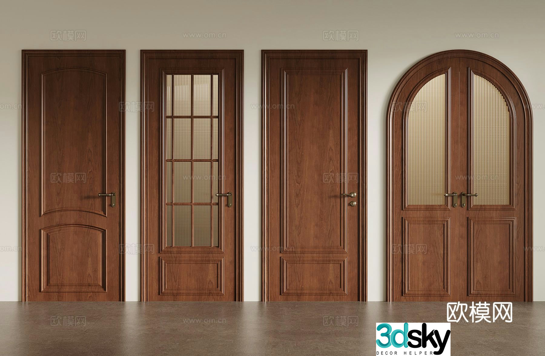 Middle-aged fashion door single-open door interior door wooden door double-open door double-open door 3D model