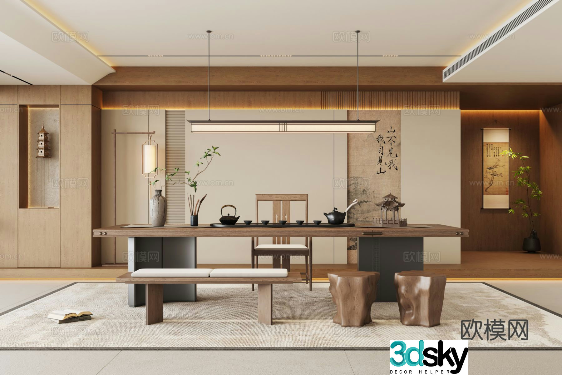 Zen Tea Room New Chinese Tea Room 3D Model