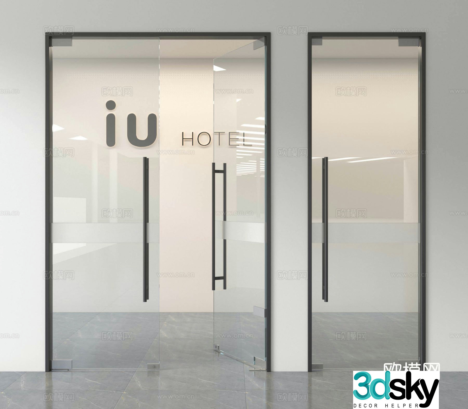 Office glass door double-open door glass partition glass door office door 3d model