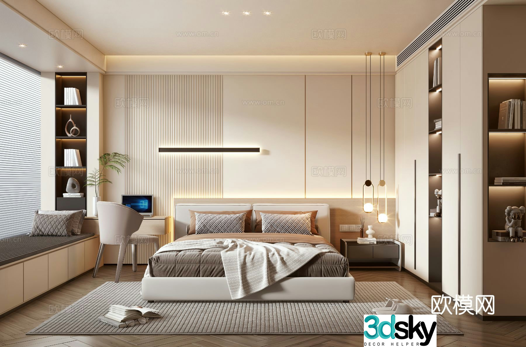 Creamy Bedroom Master Bedroom 3D Model