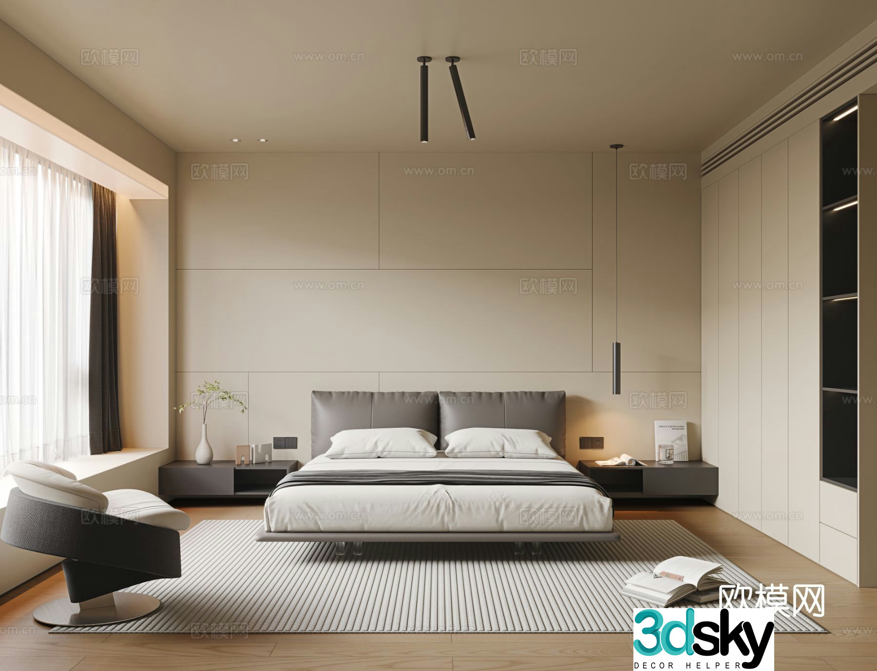 Modern minimalist bedroom master bedroom 3d model