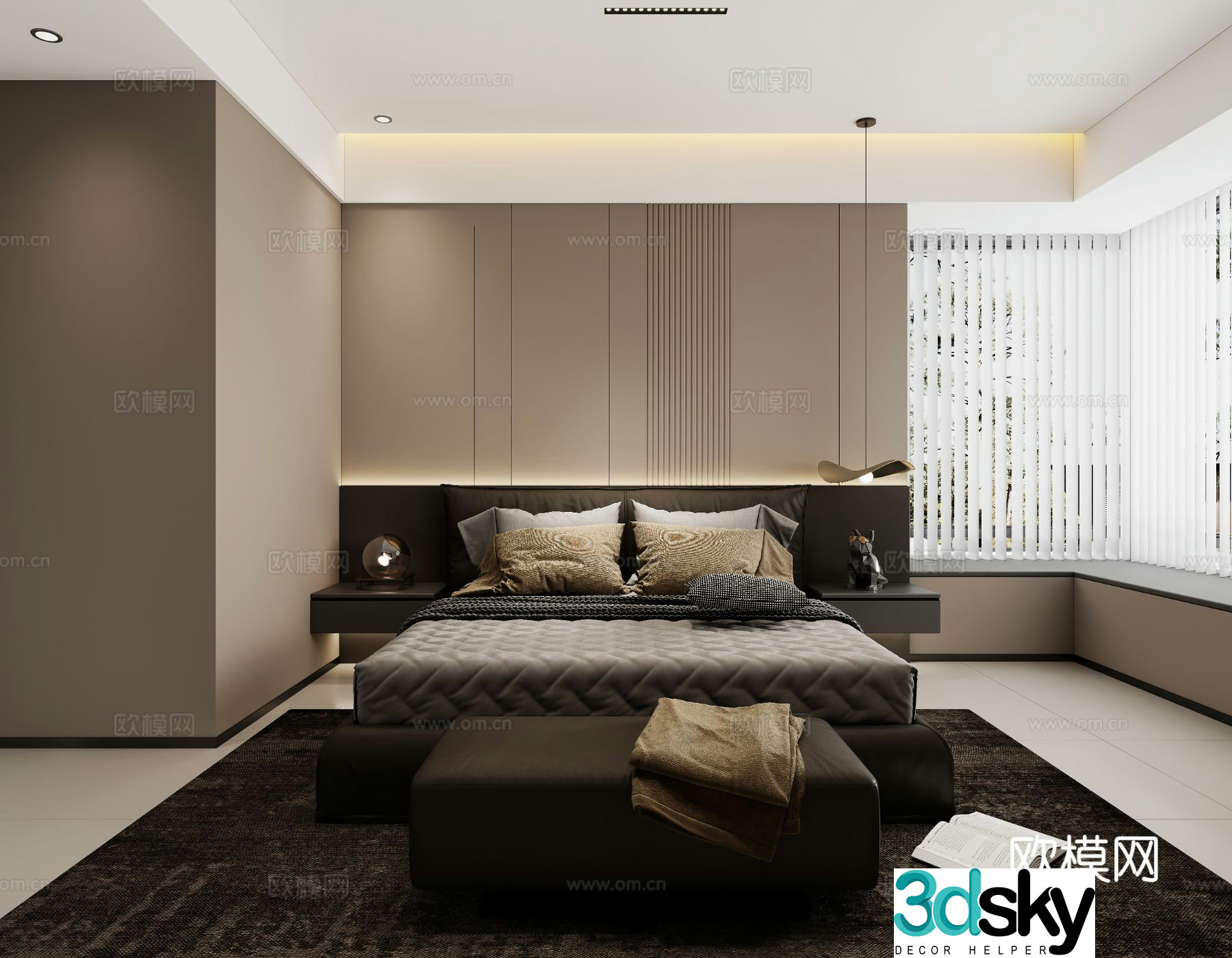 Modern bedroom large bay window master bedroom 3D model