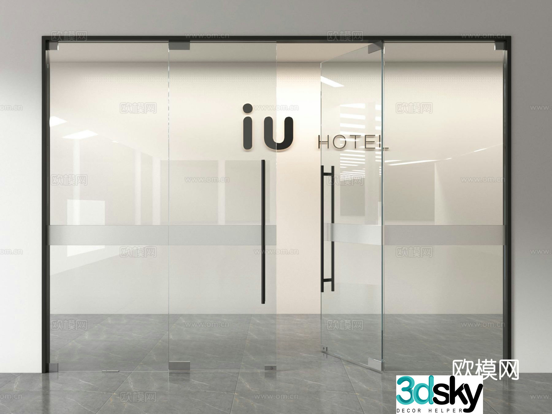 Modern office glass door double-open door glass partition glass door office door 3d model