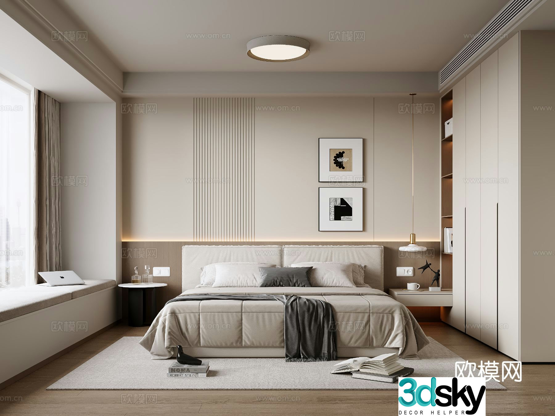 Modern minimalist home bedroom master bedroom 3d model