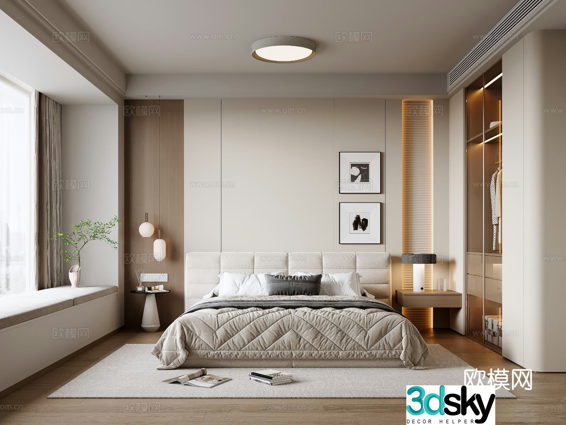 Modern minimalist home bedroom master bedroom 3d model